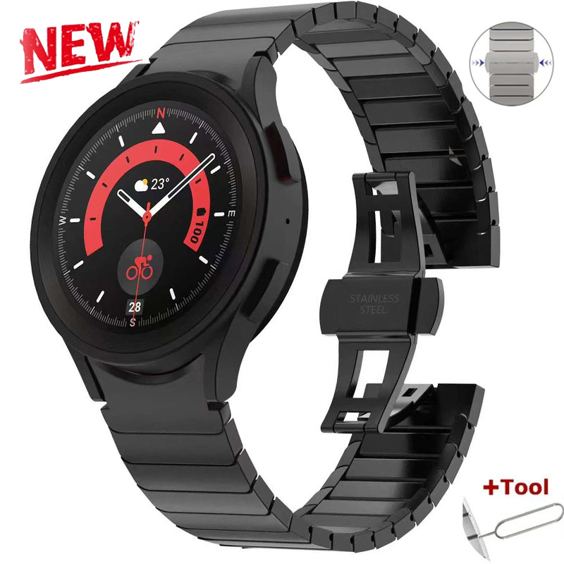 Accessories For Galaxy Watch 5 - Luxe titaniumkleurige band voor Samsung Galaxy