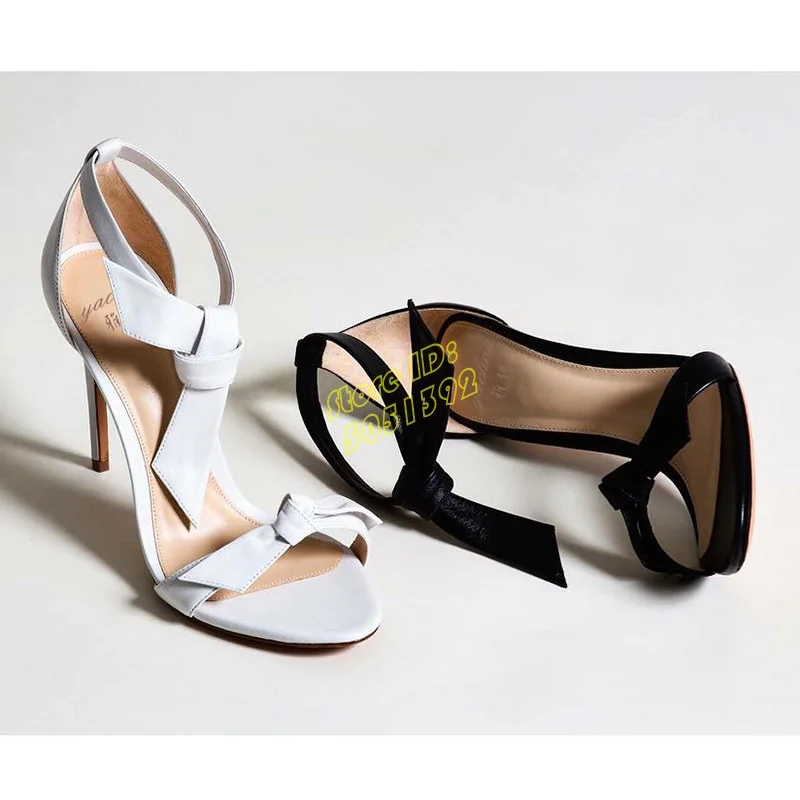Leather Classic Strap - Leren knoopstiletto hoge hakken sandalen wit