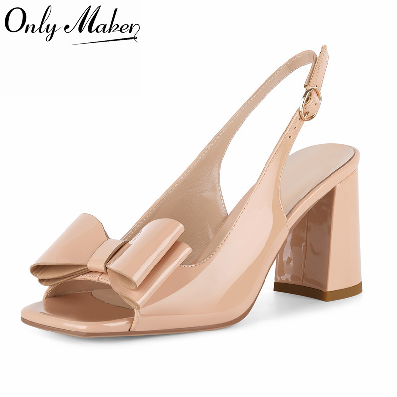 Leather Classic Strap - Onlymaker Vrouwen Vierkante Neus Boog Slingback